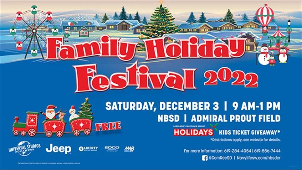 Discount tickets to most southern california attractions are available at special prices* just for the military. San Diego, CA, MWR 2022 Family Holiday Festival