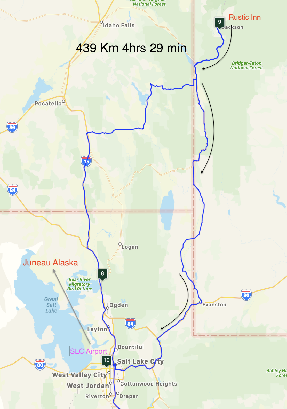 The total driving distance from jackson hole to salt lake city, ut is 301 miles or 484 kilometers. These Interesting Times Alaska Trip Day 15 Jackson Hole → Salt Lake