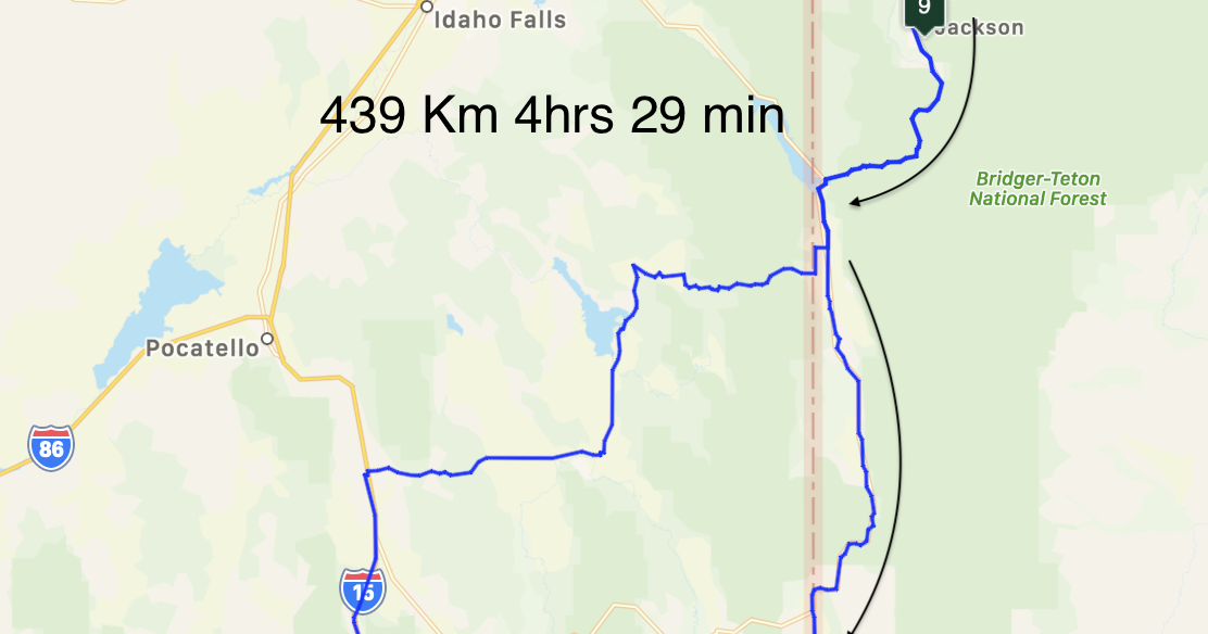 4 hours, 42 minutes realistically, you'll probably want to add a buffer for rest stops, gas, or food along the way. These Interesting Times Alaska Trip Day 15 Jackson Hole → Salt Lake